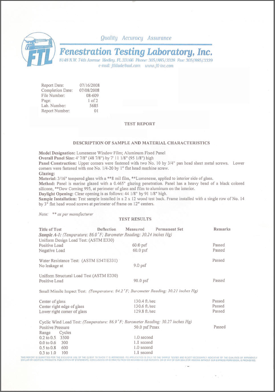 7 Mil Shatter Resistant Window Film Test Results